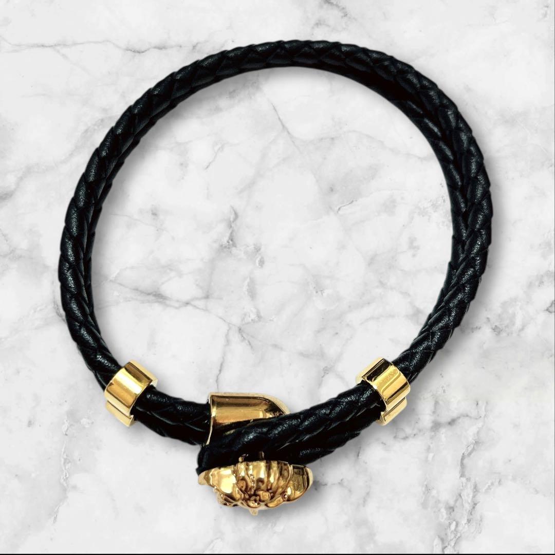 【現行★未使用】ヴェルサーチ ラ メデューサ レザー ブレスレット ゴールド