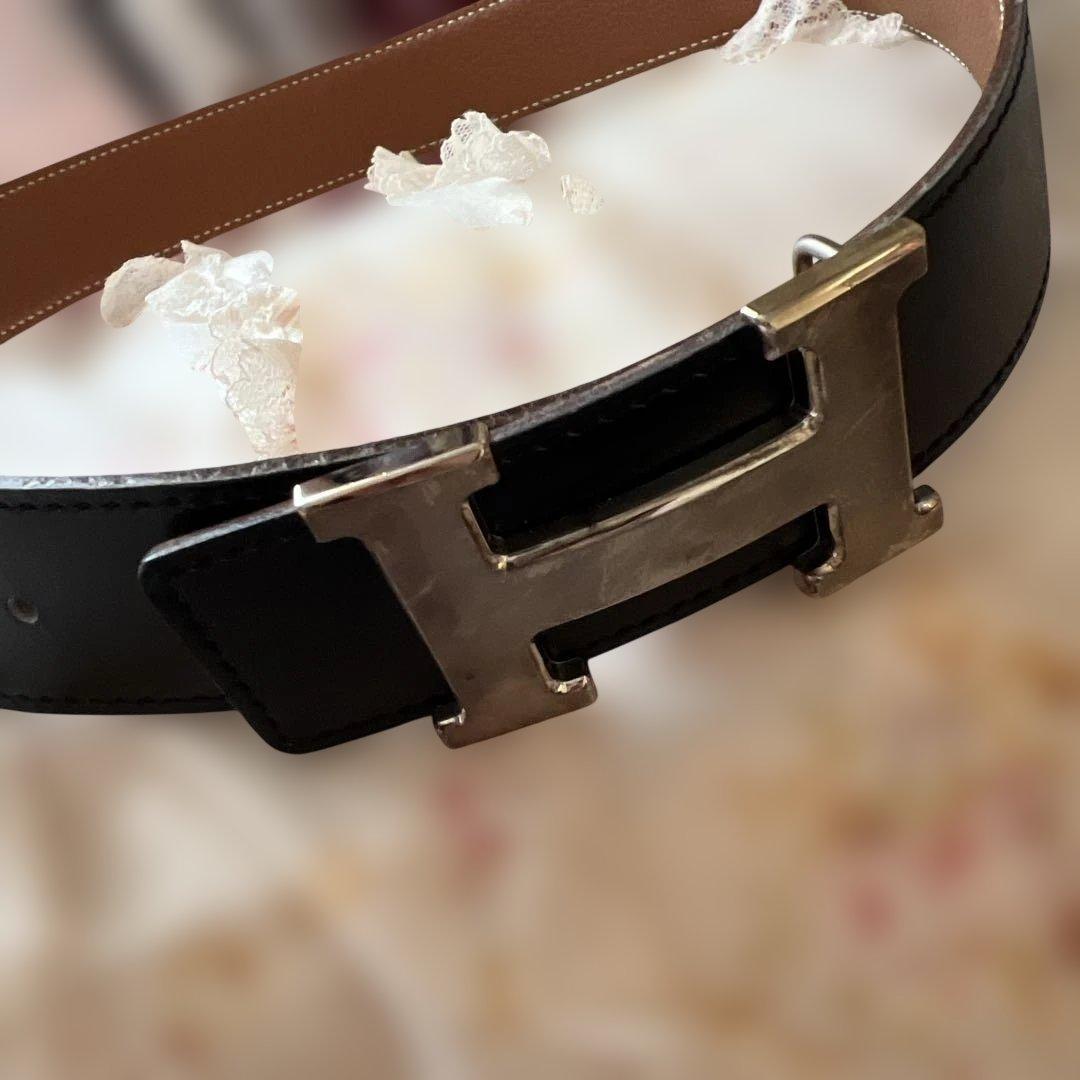 HERMES 黒レザーベルト H字型バックル♡ 70センチ