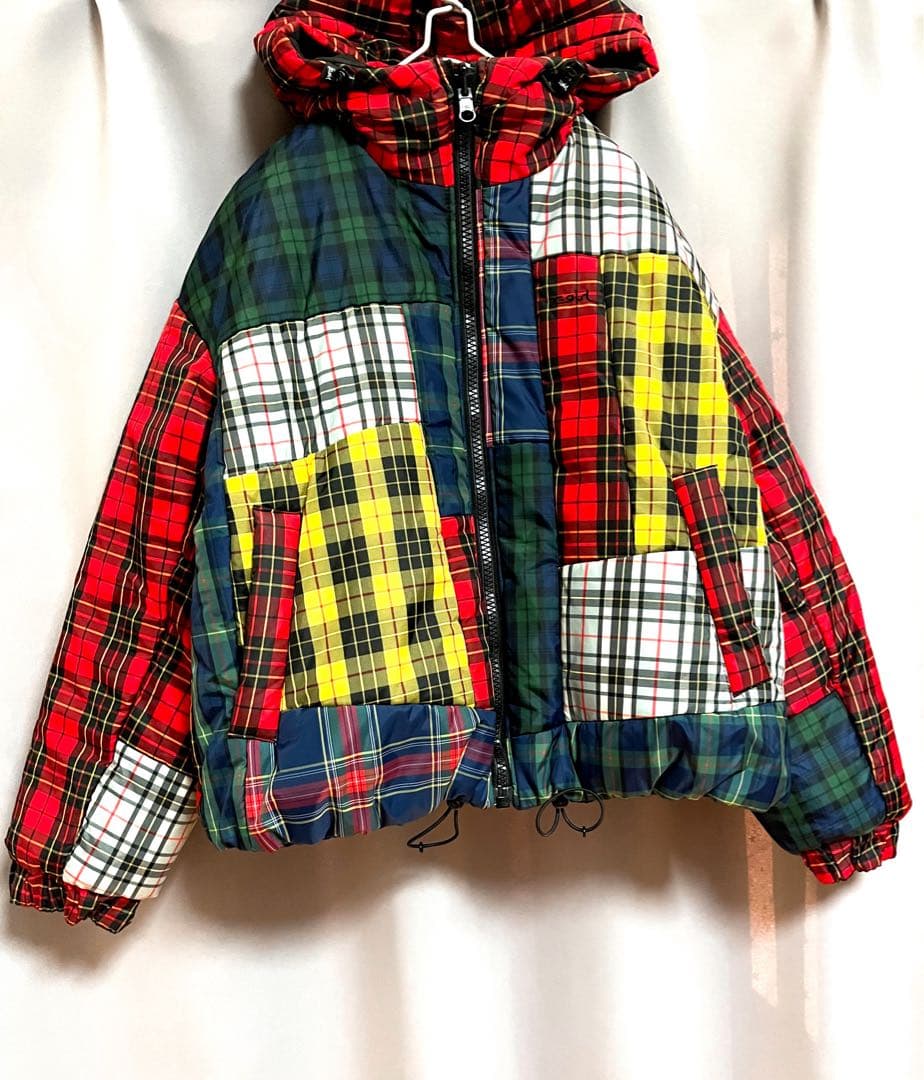 X-girl クレイジータータンチェックダウンジャケット 大きいサイズ 個性的