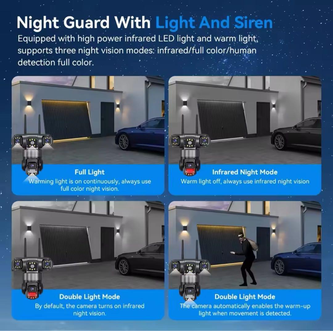 3レンズ防水仕様屋外用 Wi-Fi防犯カメラ　128GB miniSD付き