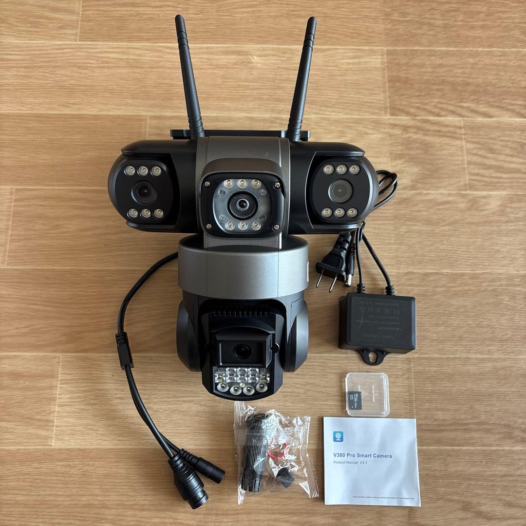 3レンズ防水仕様屋外用 Wi-Fi防犯カメラ　128GB miniSD付き