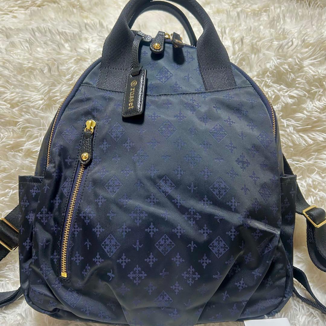 ★未使用級★russetネイビー モノグラム総柄リュック