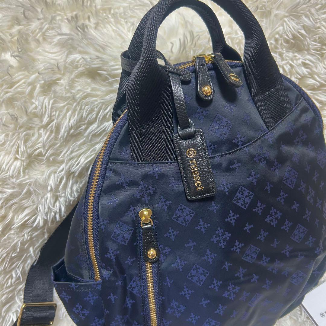 ★未使用級★russetネイビー モノグラム総柄リュック