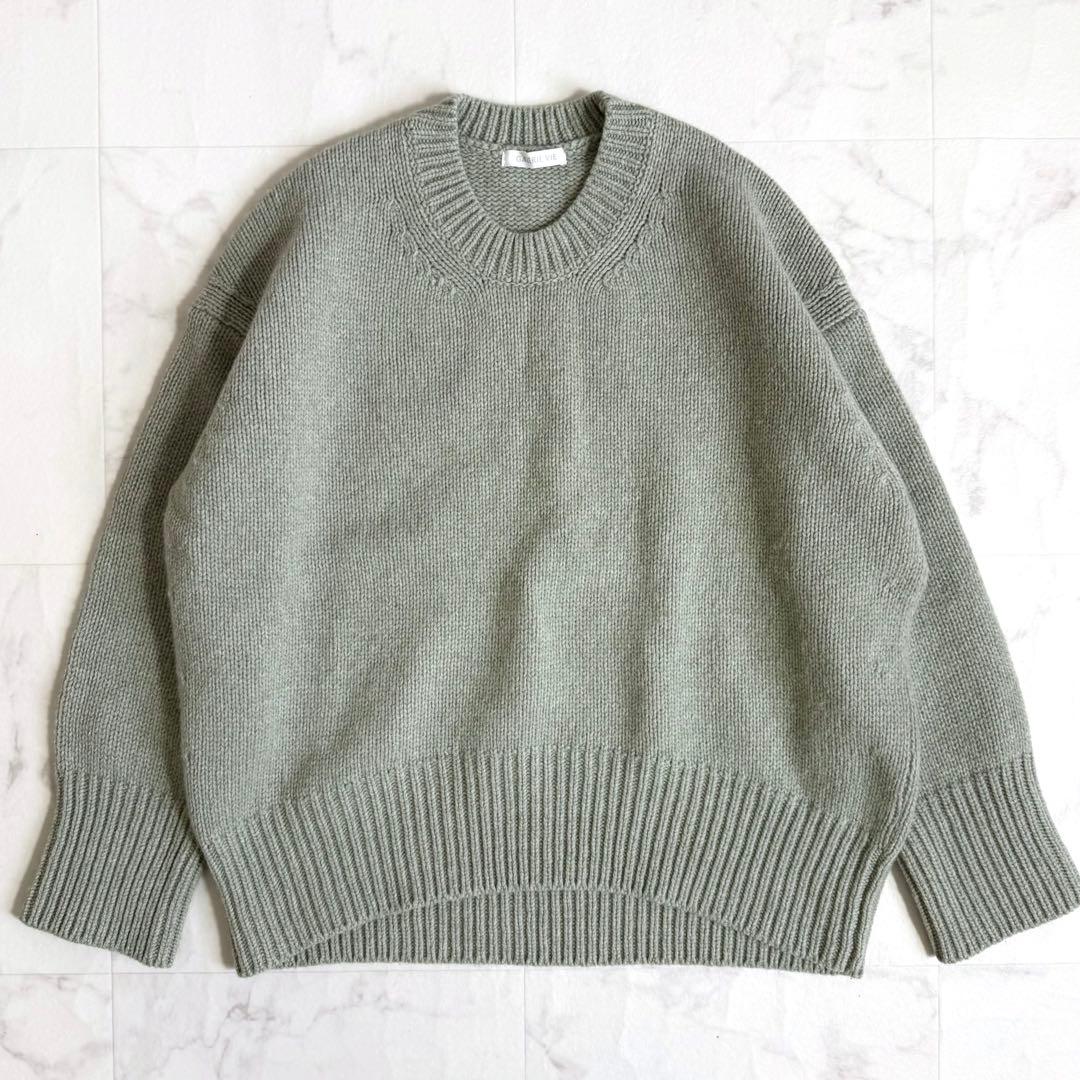 美品＊ギャルリーヴィー ファインウールクルーネックプルオーバー S グリーン