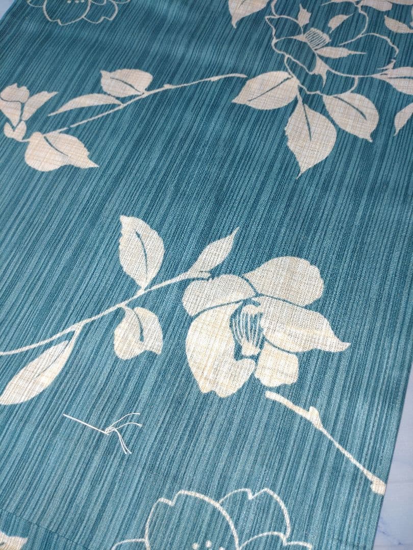 ✿新品未使用　綿麻浴衣　ターコイズブルー　大人浴衣　夏着物　碧色　兵児帯セット