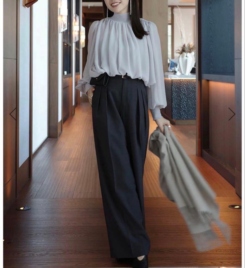 完売anuans アニュアンス ジョーゼットフレアブラウス　ブルー 新品タグ付