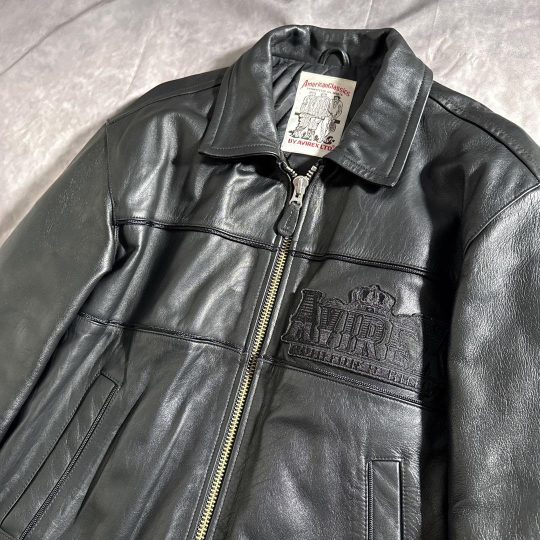 アヴィレックス　オールブラック　ヴァーシティー　レザージャケット　スタジャン　L