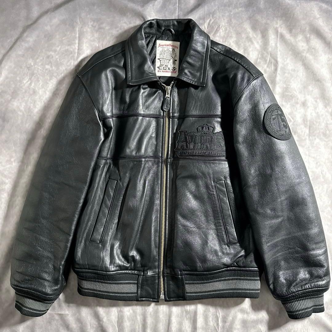 アヴィレックス　オールブラック　ヴァーシティー　レザージャケット　スタジャン　L