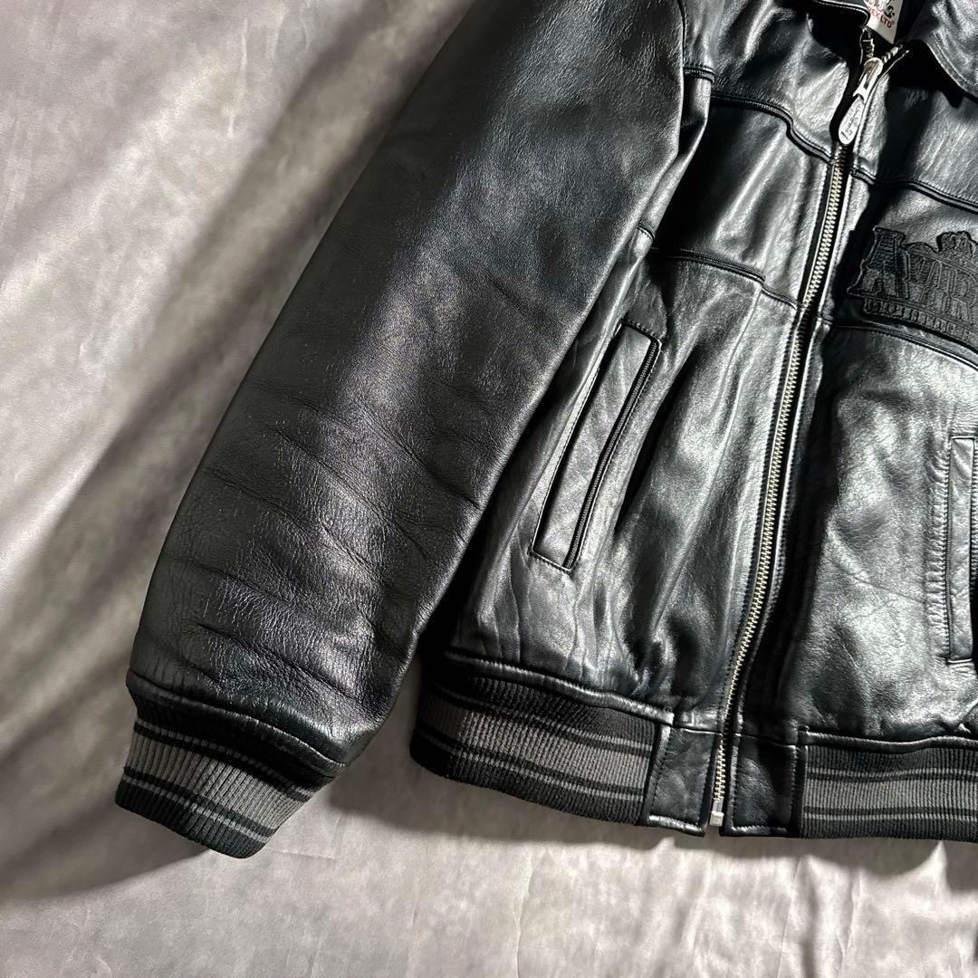 アヴィレックス　オールブラック　ヴァーシティー　レザージャケット　スタジャン　L