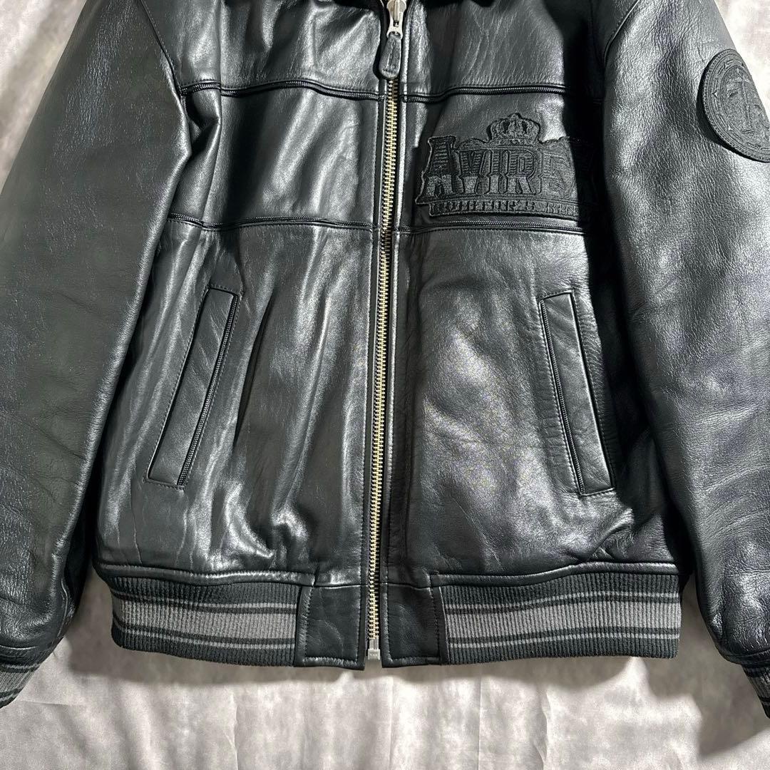 アヴィレックス　オールブラック　ヴァーシティー　レザージャケット　スタジャン　L