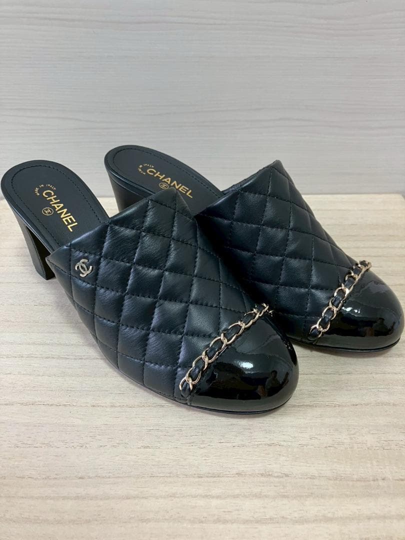 【極上】Chanel マトラッセ チェーンサンダル 38C 約24cm シャネル