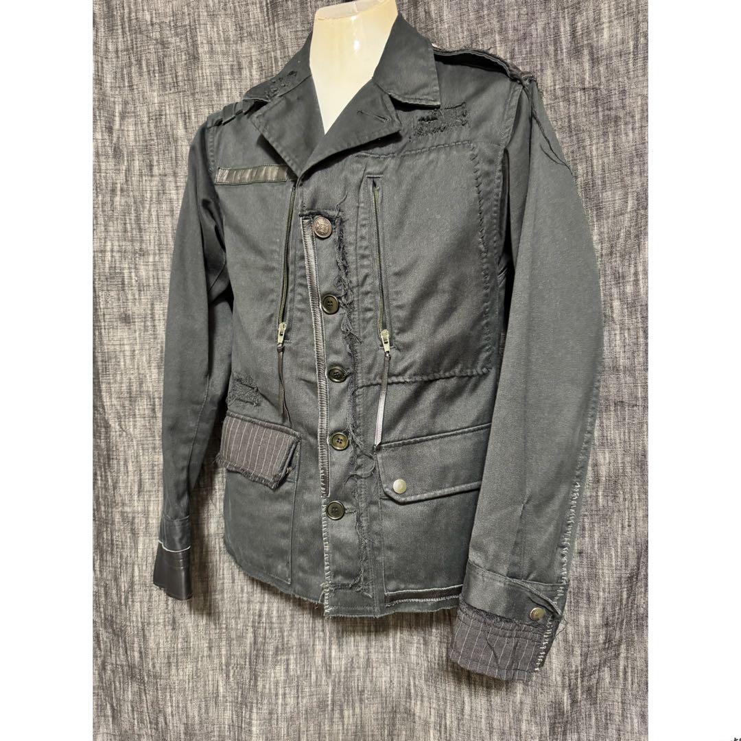 OVERDESIGN premium レザー装飾ダメージ加工　ジャケット　黒