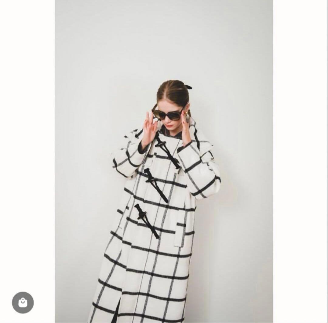 pinue ピヌエ　ロングダッフルコート　check チェック　M