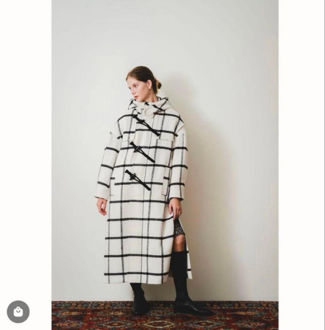 pinue ピヌエ　ロングダッフルコート　check チェック　M