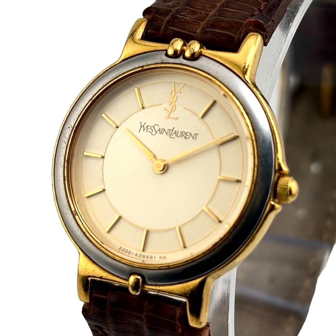 【稼働】 サンローラン 腕時計 2200-228481 レディース 白文字盤