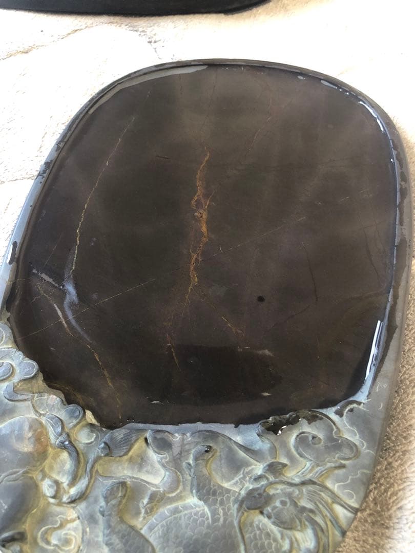 硯 旧老坑 青花 金綫 書道具硯　すずり 端溪硯 水岩 文房四寶 端渓硯 骨董