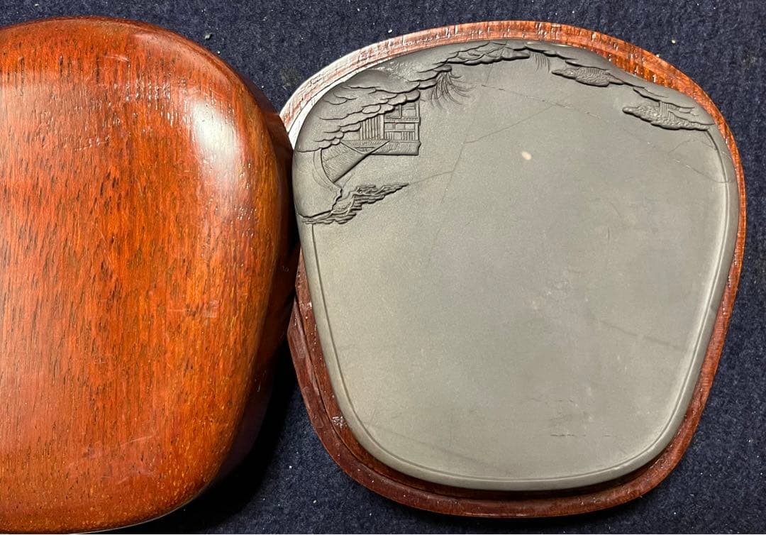 処分価格　旧老坑端渓水巌硯　金線・銀線・氷紋・臙脂暈・超良質・深い青・文房四宝