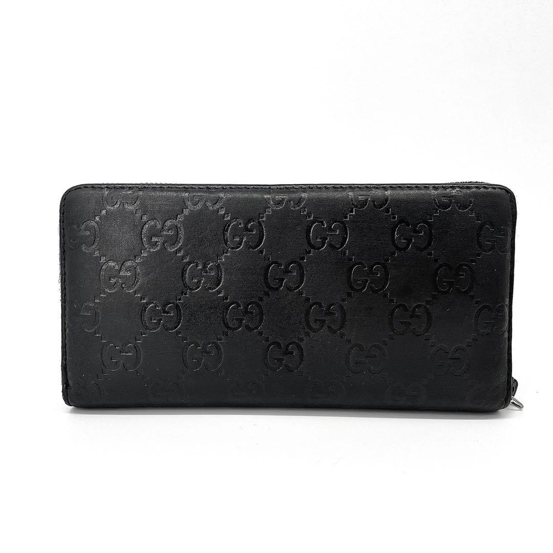 美品✨グッチ ラウンドファスナー GGシマ レザー 12カード 長財布 ブラック