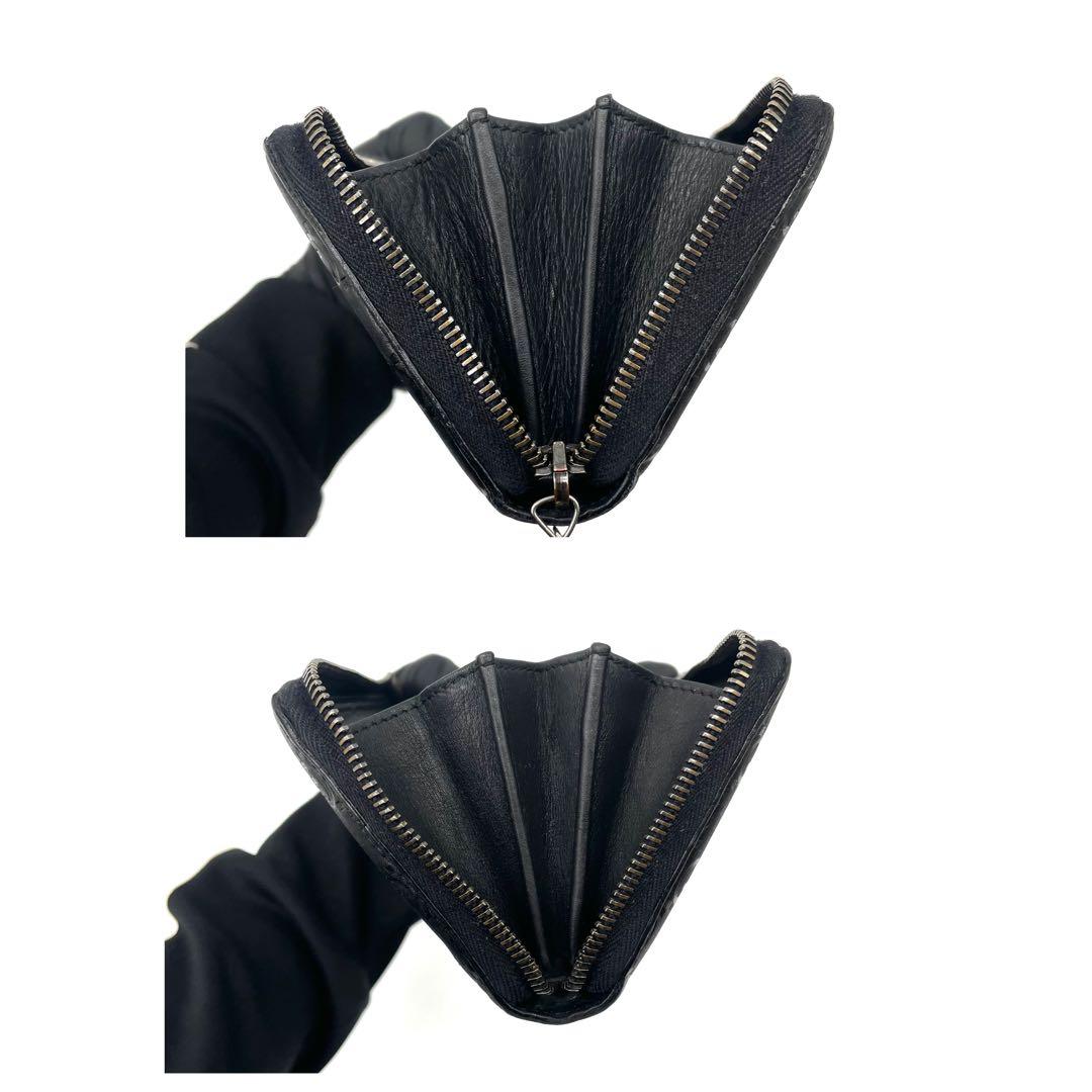 美品✨グッチ ラウンドファスナー GGシマ レザー 12カード 長財布 ブラック