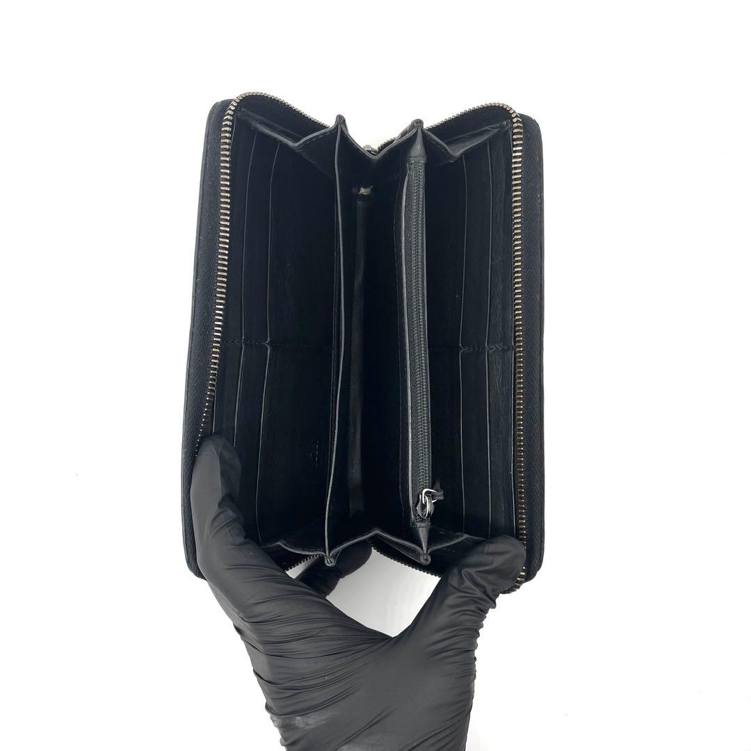 美品✨グッチ ラウンドファスナー GGシマ レザー 12カード 長財布 ブラック