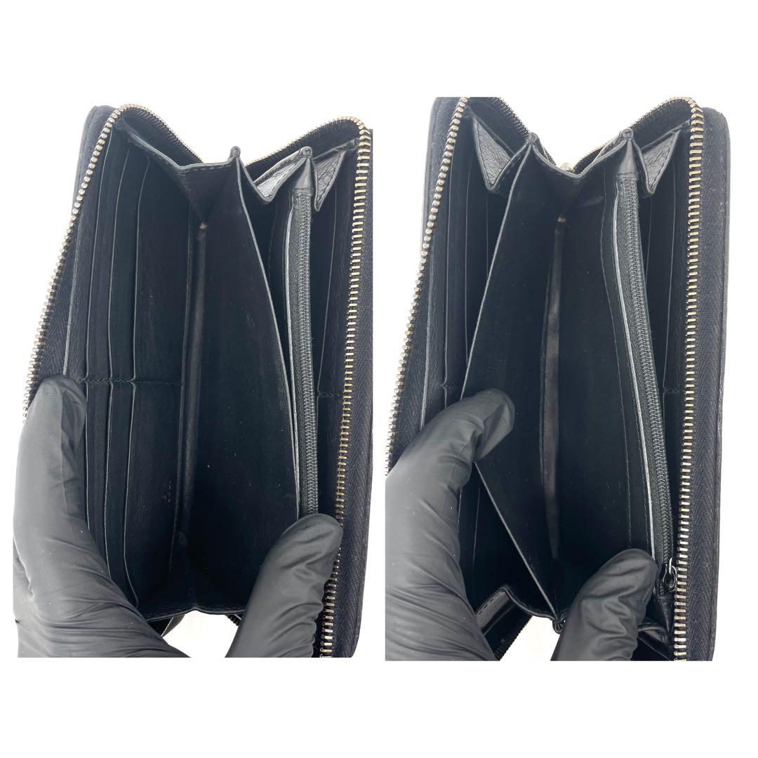 美品✨グッチ ラウンドファスナー GGシマ レザー 12カード 長財布 ブラック