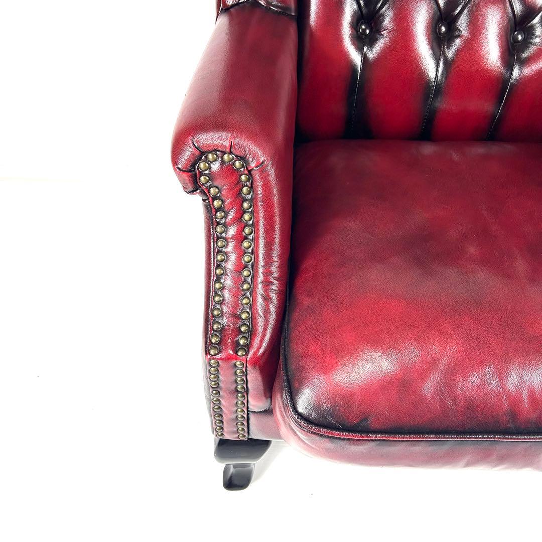 【送料無料】ソファ 本革 1人掛け　ウィングバック チェスターフィールド