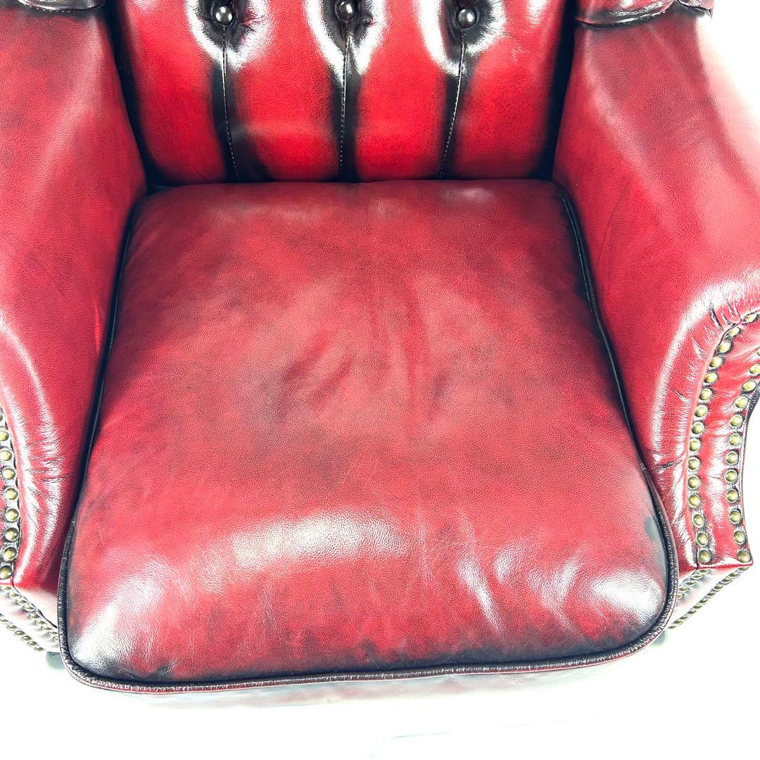 【送料無料】ソファ 本革 1人掛け　ウィングバック チェスターフィールド