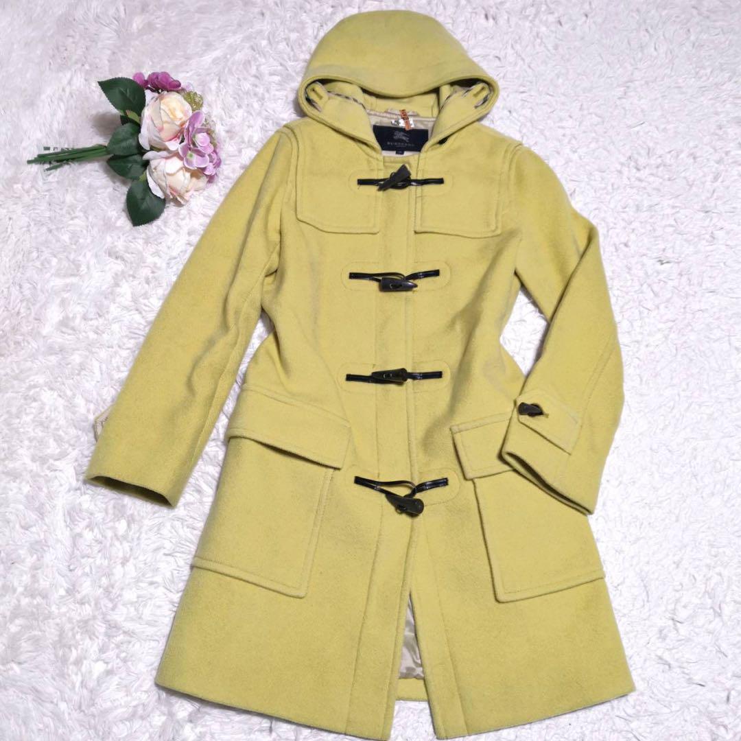 美品 M バーバリー ウール ダッフル コート 黄 38 フード トグルボタン