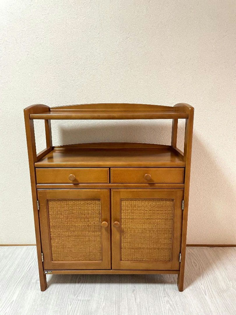 オールドカリモク　ラタン　電話台　FAX台　キャビネット