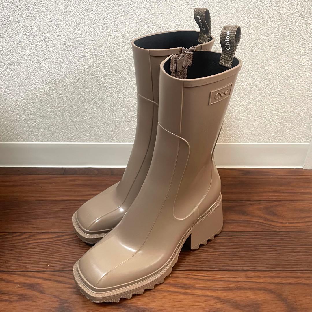 美品クロエ CHLOE BETTY ベティ レインブーツ 長靴 ラバー ベージュ