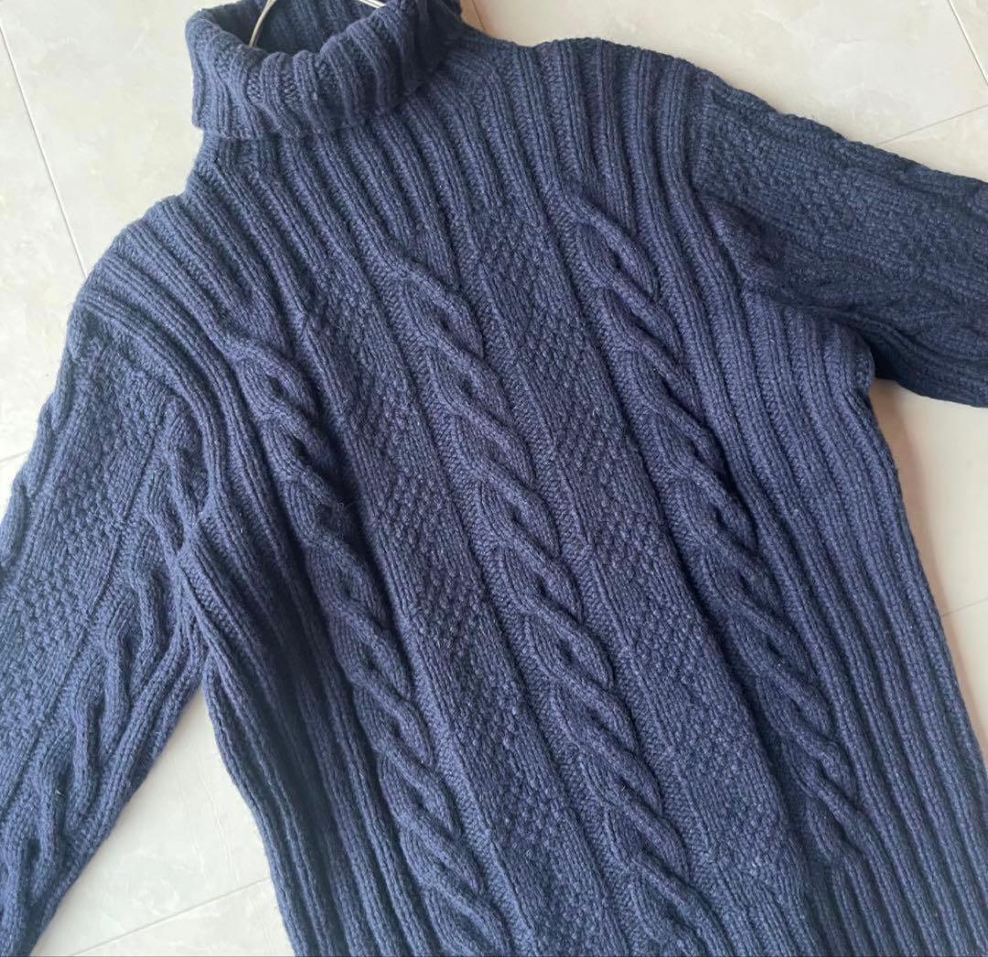 ポロラルフローレン ハンドニット 肉厚　タートルネックケーブル　紺 M ネイビー