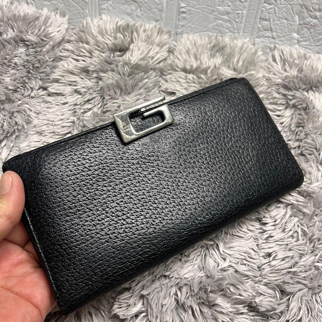 GUCCI 長財布　ロゴフラップ　シルバー金具　本革　メンズ　ブラック