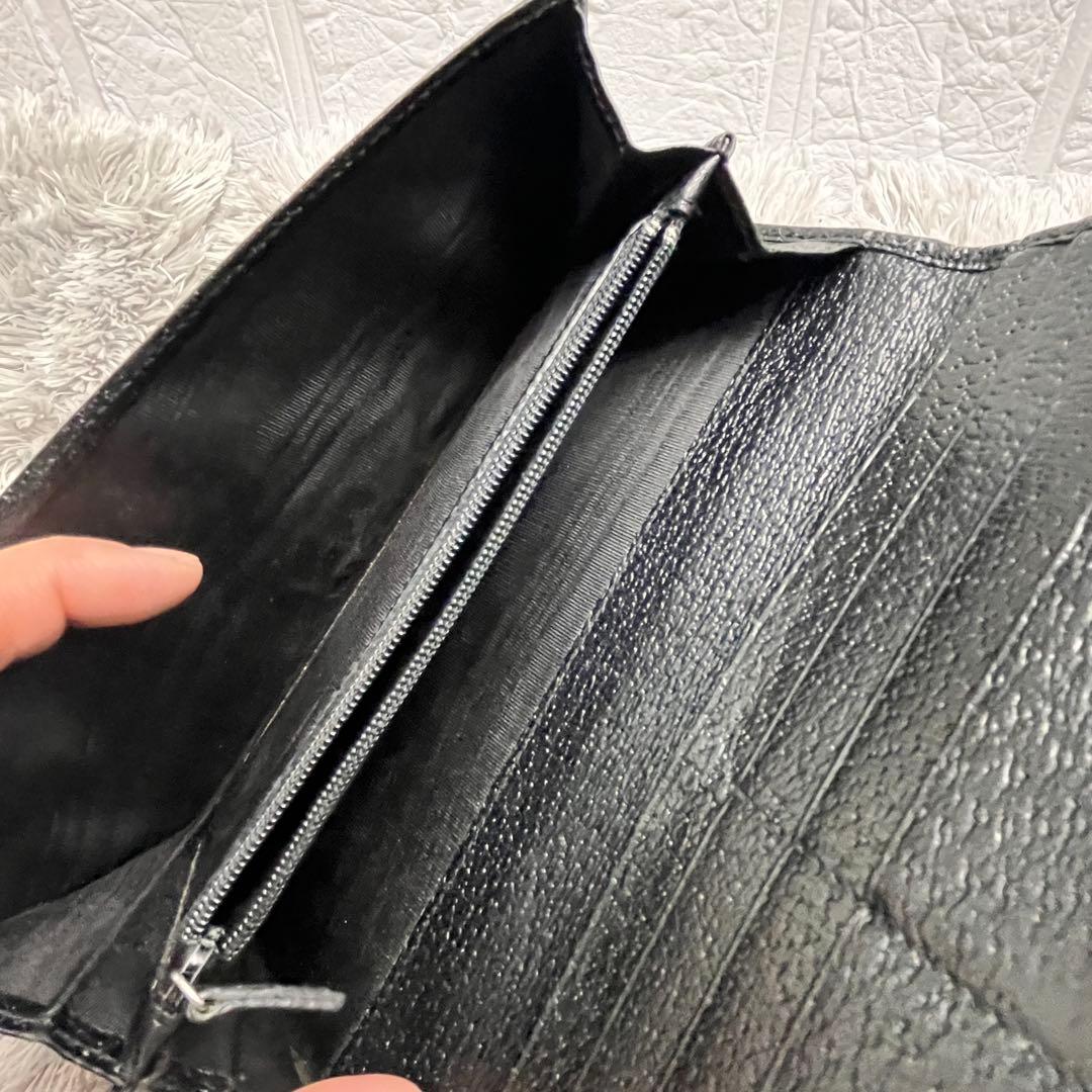 GUCCI 長財布　ロゴフラップ　シルバー金具　本革　メンズ　ブラック