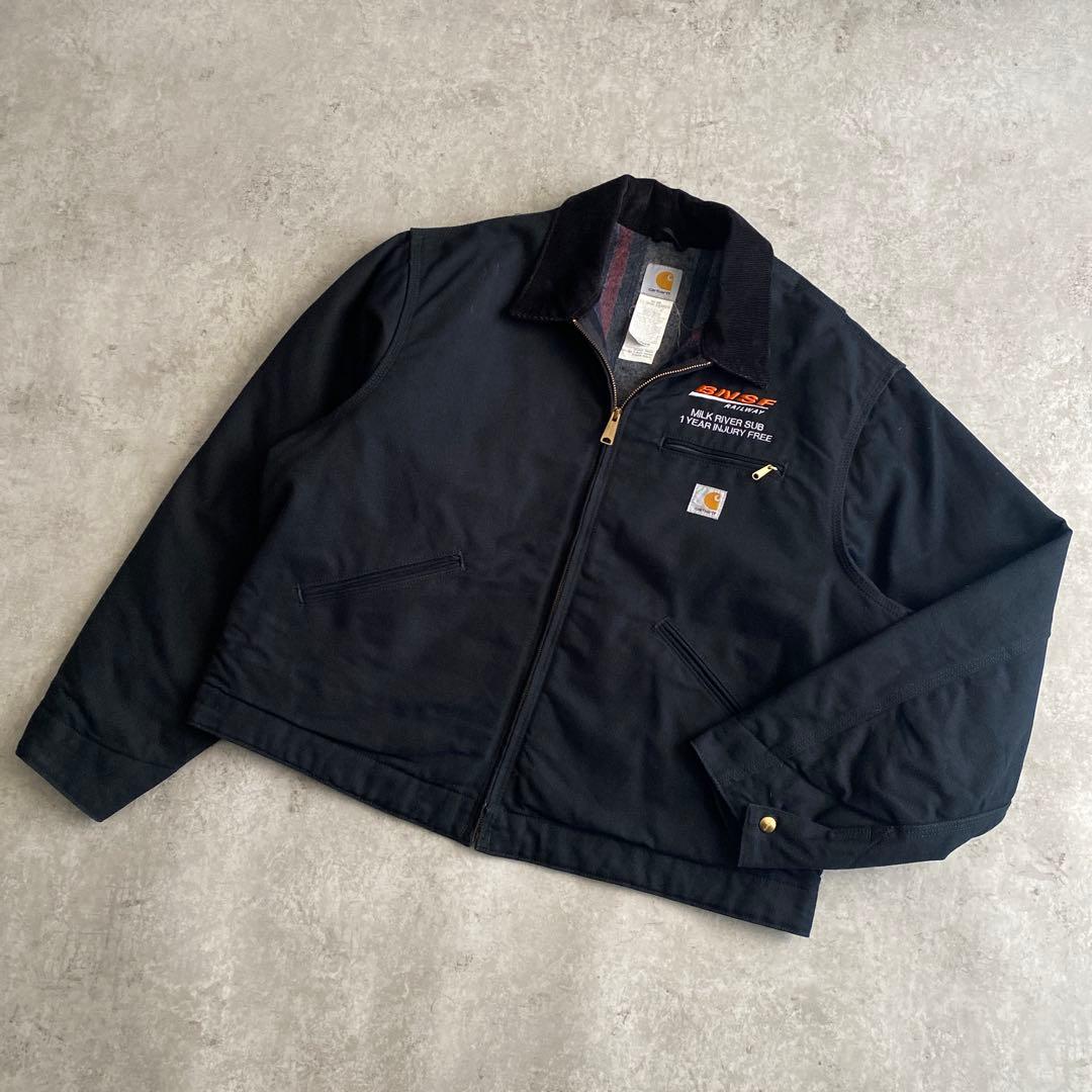 美品 カーハート デトロイトジャケット 企業ロゴ 黒 ブラック XL