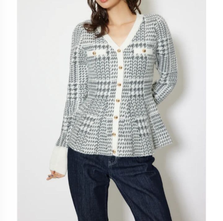 タグ付き★2WAYペプラムジャガードニットカーディガントップス