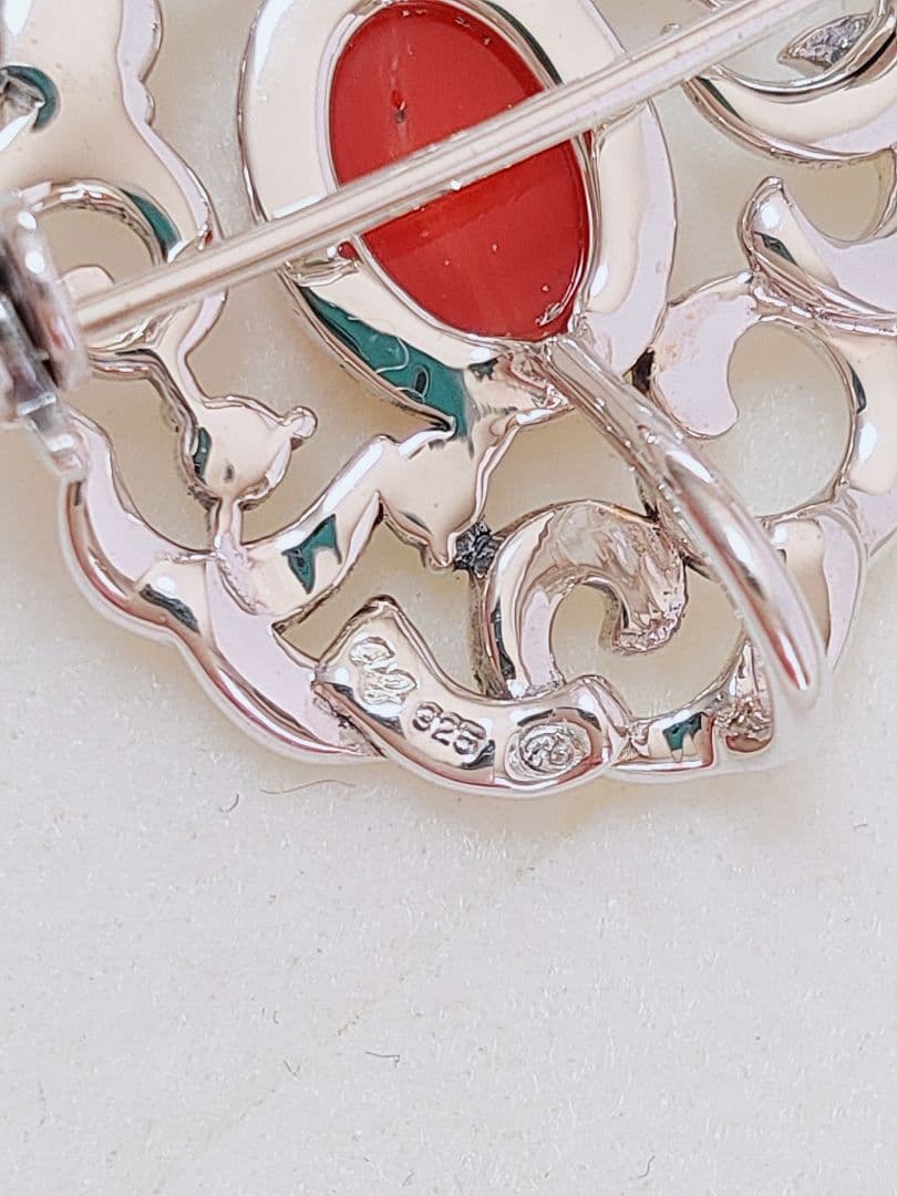 未使用品 碌山 赤珊瑚 シルバー ブローチ 兼 ペンダント