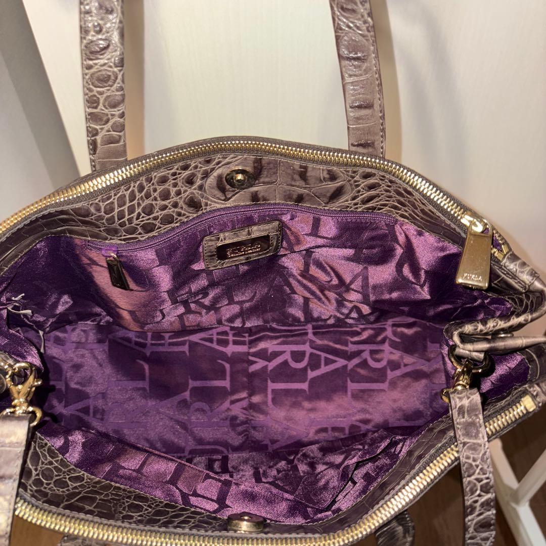 フルラ トートバッグ クロコ型押し 南京錠 グレー　美品