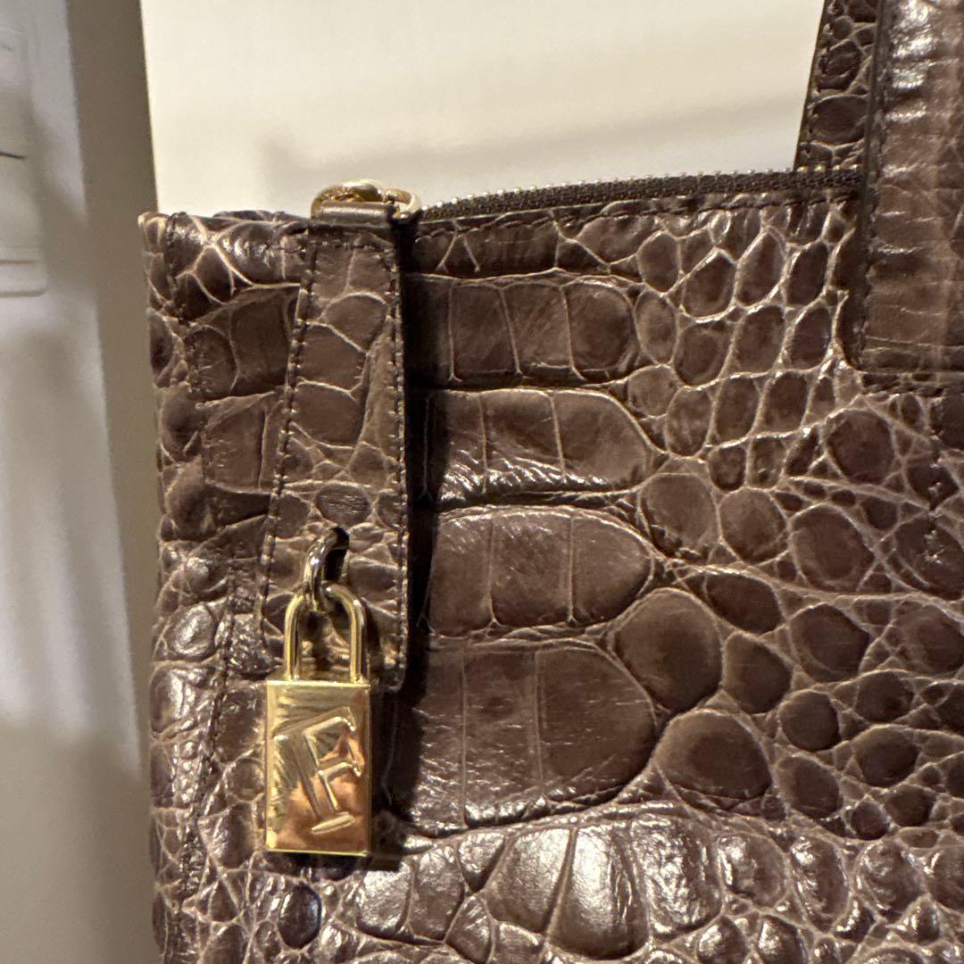 フルラ トートバッグ クロコ型押し 南京錠 グレー　美品