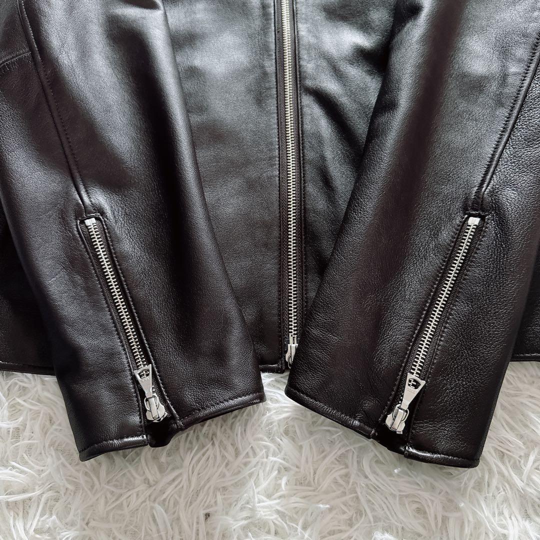 【BEAMS HEART】シングルライダースジャケット 羊革 ブラウン XL