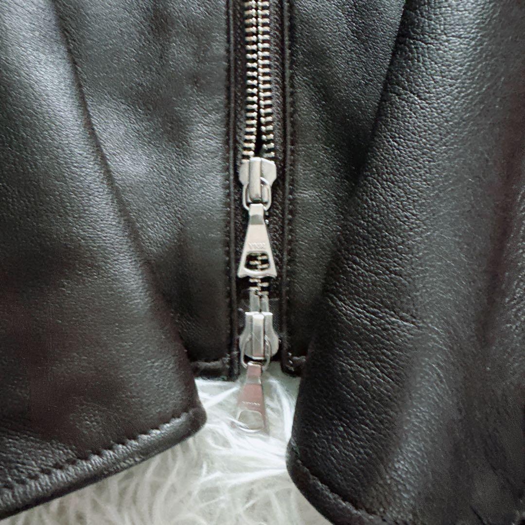 【BEAMS HEART】シングルライダースジャケット 羊革 ブラウン XL