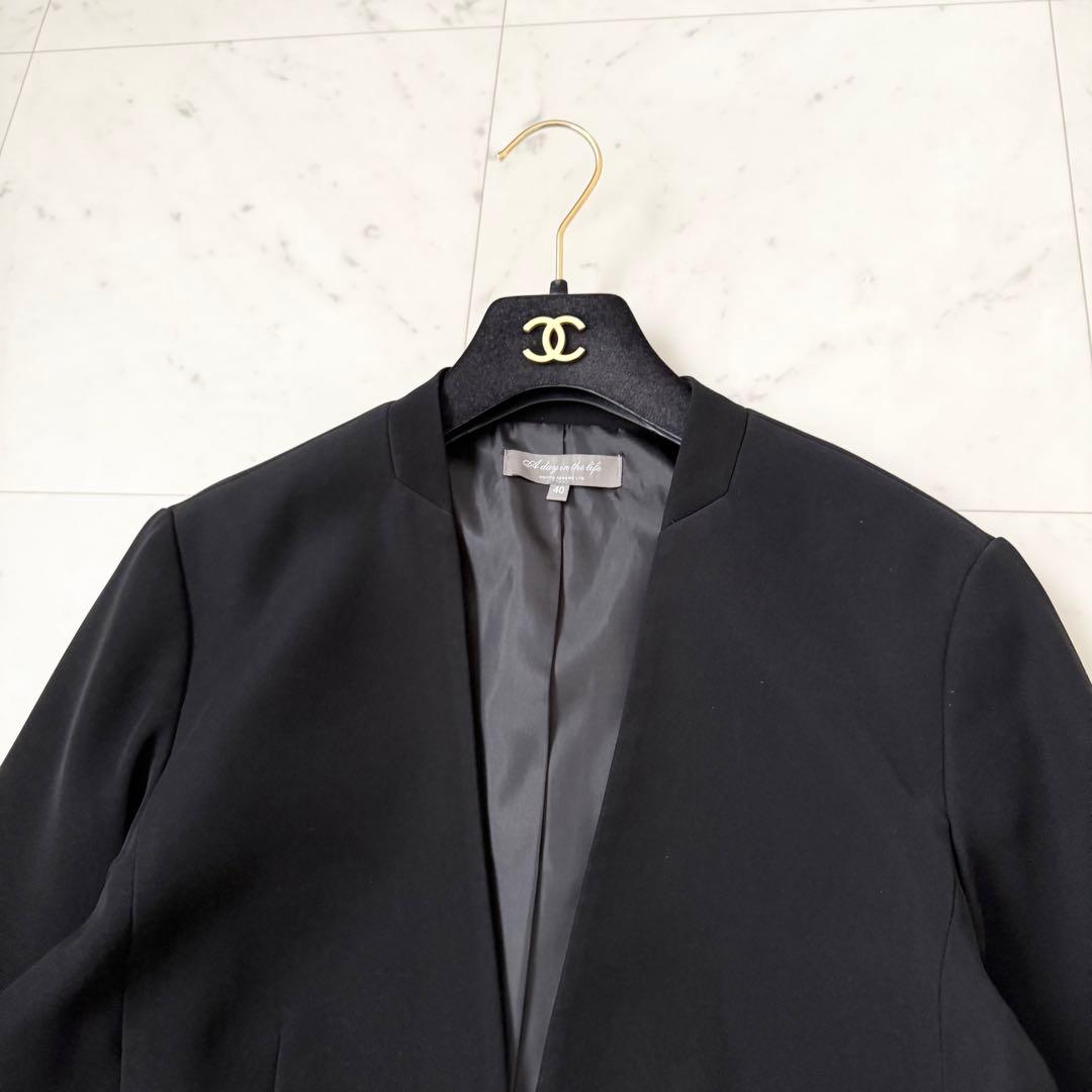 人気❤️ユナイテッドアローズ　パンツスーツ　ノーカラージャケット　ブラック　L