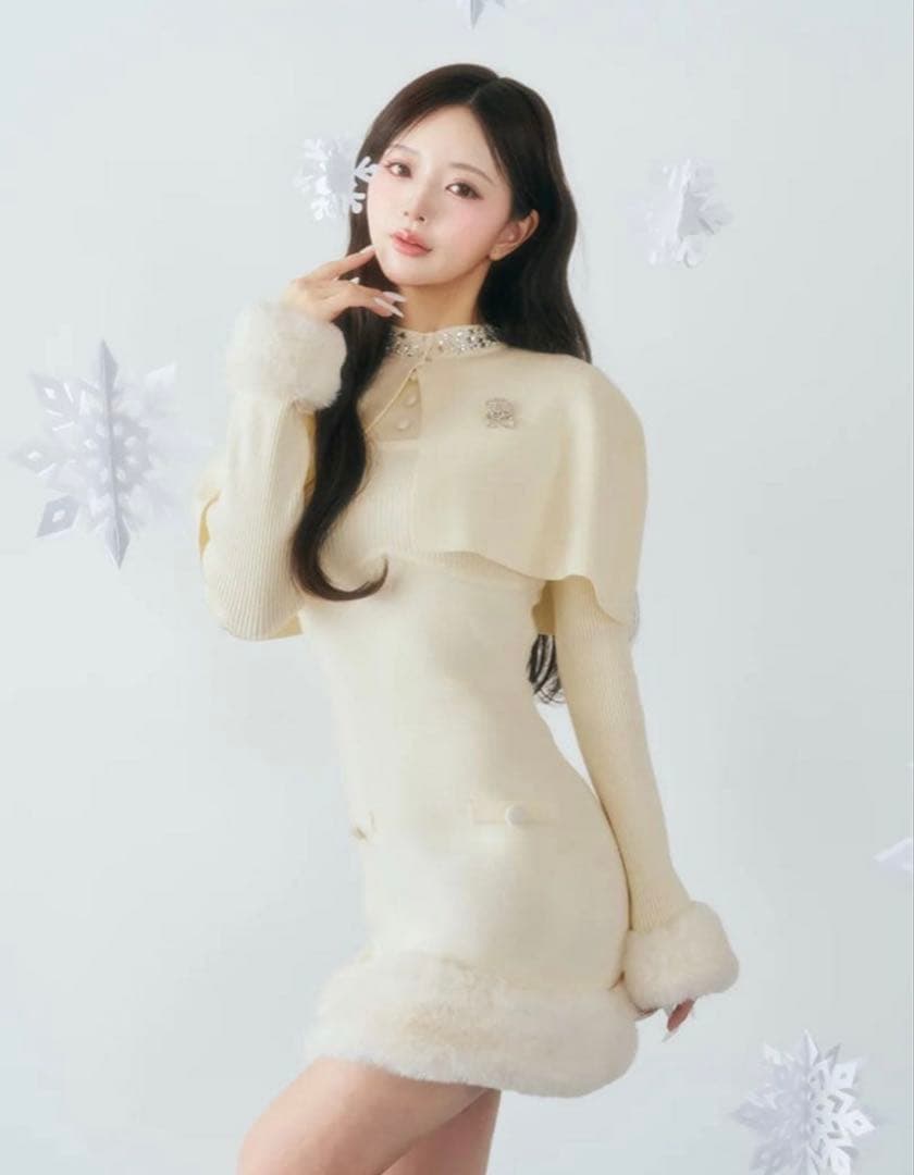 ダーリッチ ビジューケープニットミニワンピース