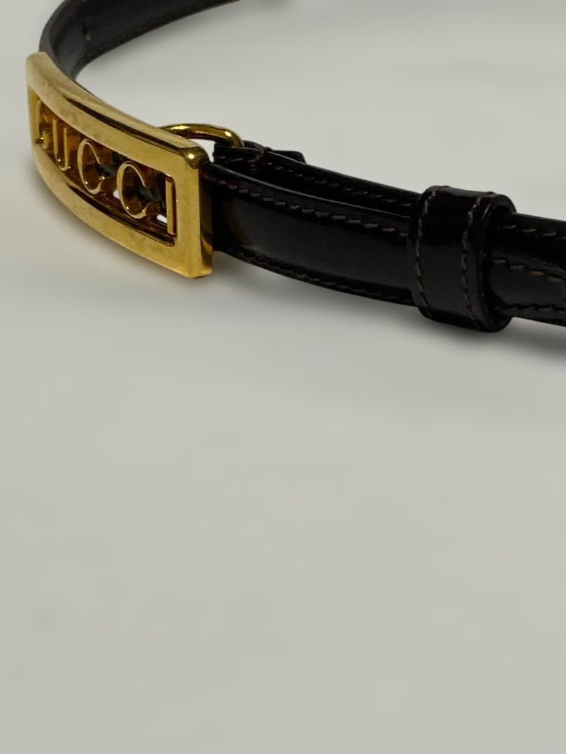 【SALE】GUCCIグッチロゴプレーレザーベルブラック×ゴールド70/28伊製