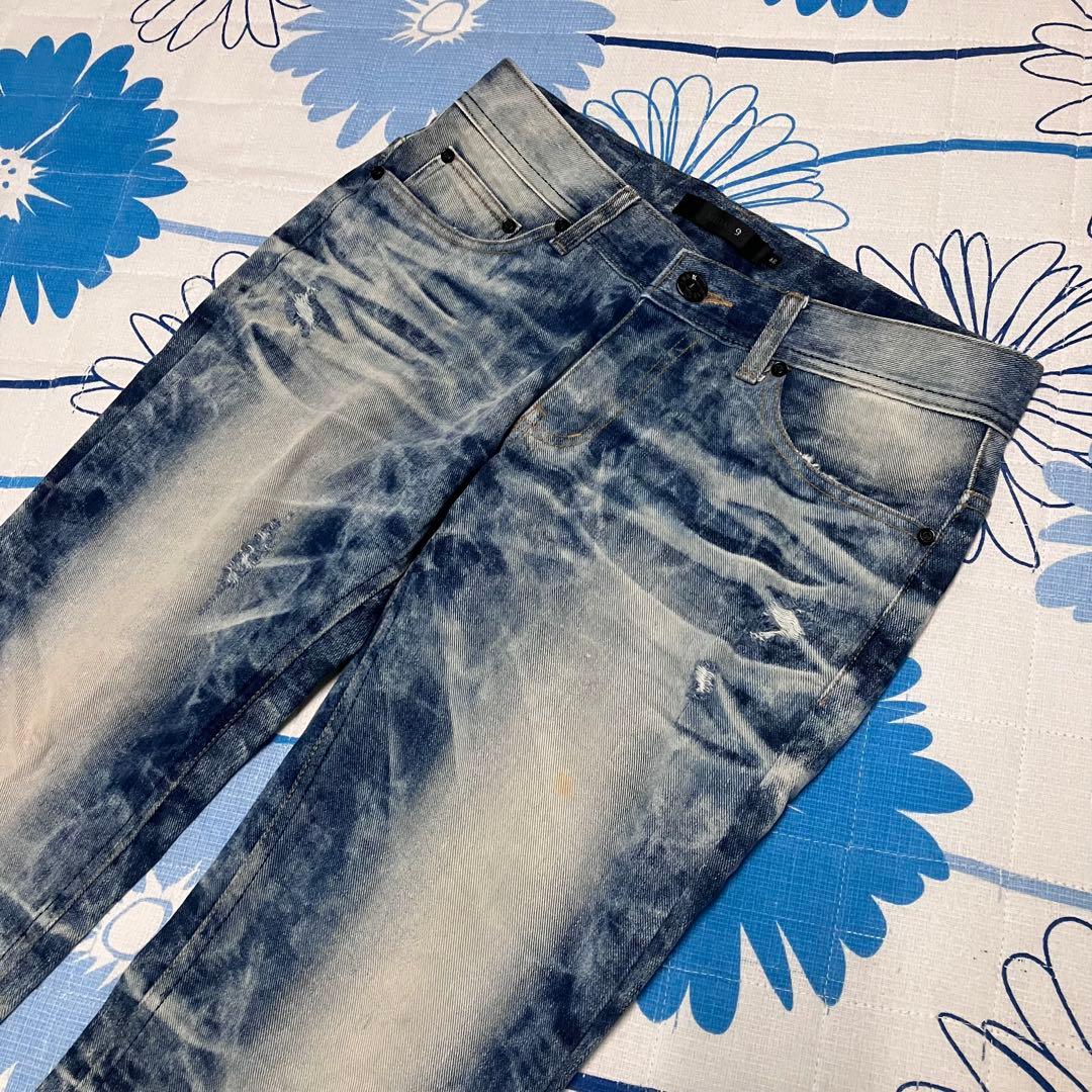 【希少】MIDAS 刺繍　染め　ダメージ加工　ワイド　フレア　デニム　パンツ