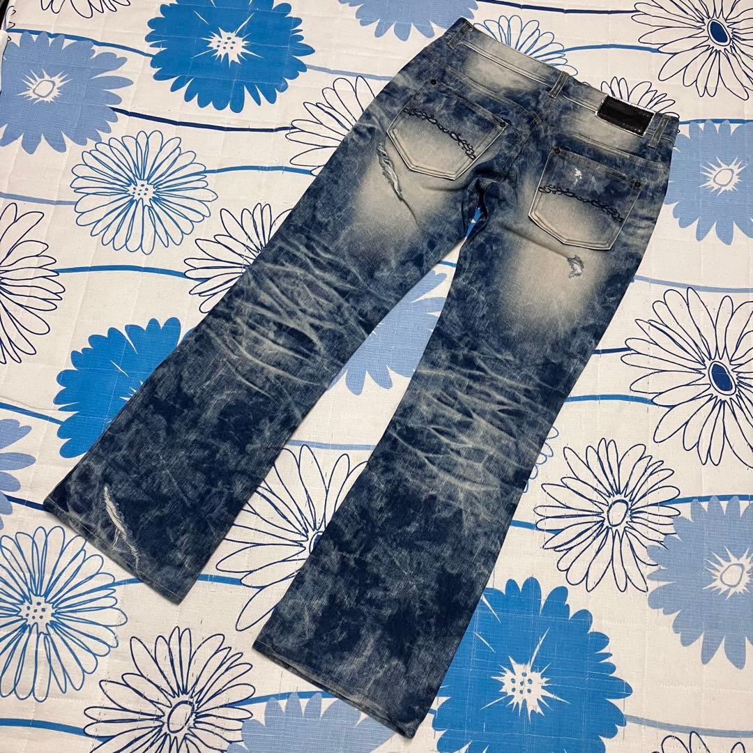 【希少】MIDAS 刺繍　染め　ダメージ加工　ワイド　フレア　デニム　パンツ