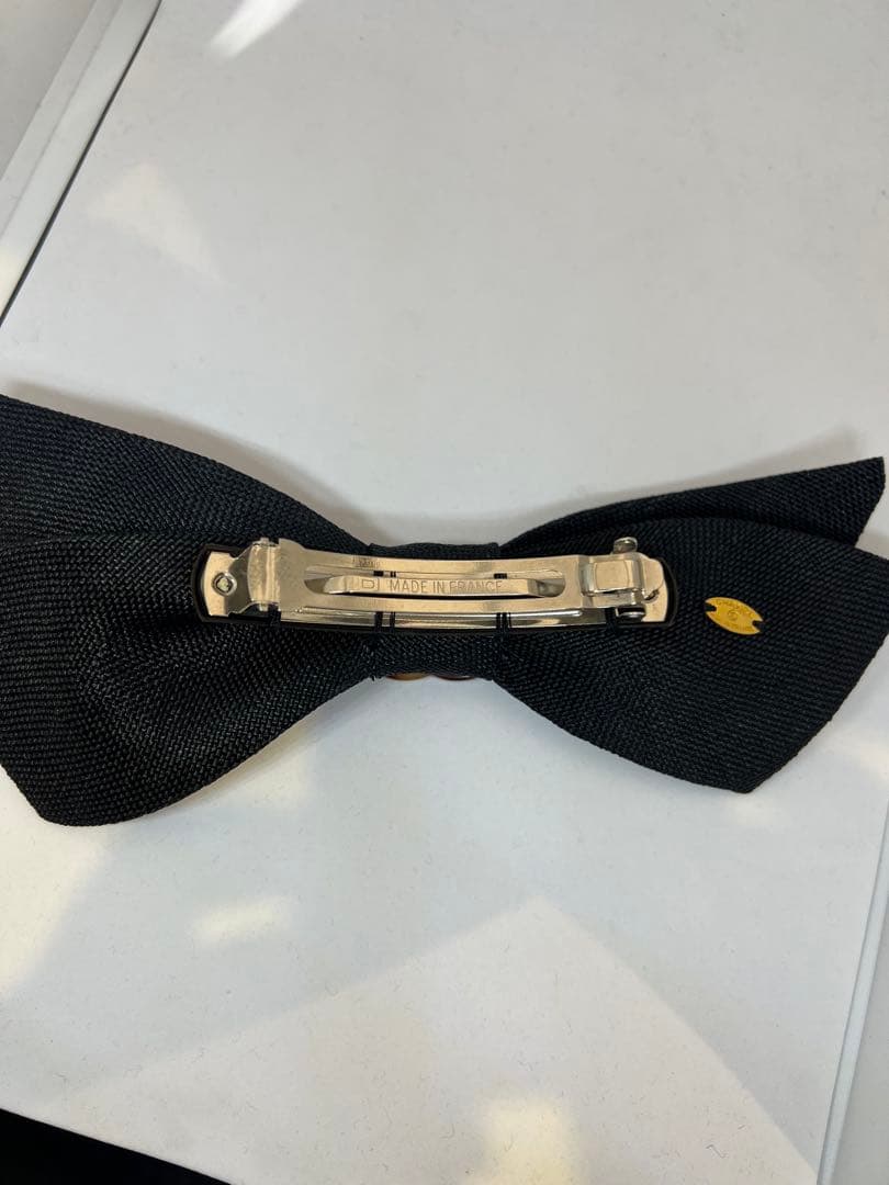 【美品】CHANELリボンバレッタ✴︎鼈甲風ロゴ 麻リボン ブラック