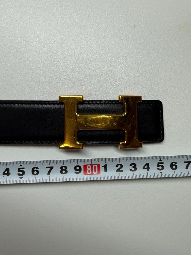 HERMES レザー ベルト ブラック/レッド