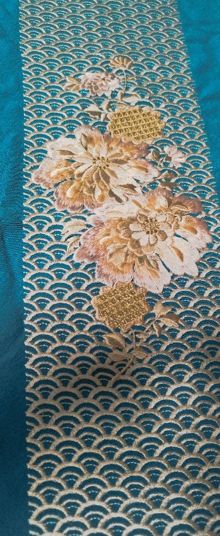 IKKO青海大花刺繍帯揚げブルー色！新品!