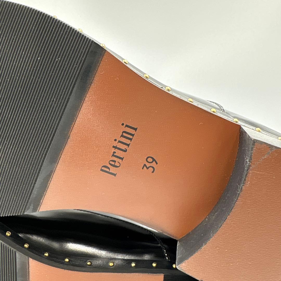 ✨新品✨　ペルティニ　ブラック　レザー　スタッズ　マニッシュシューズ　ローファー