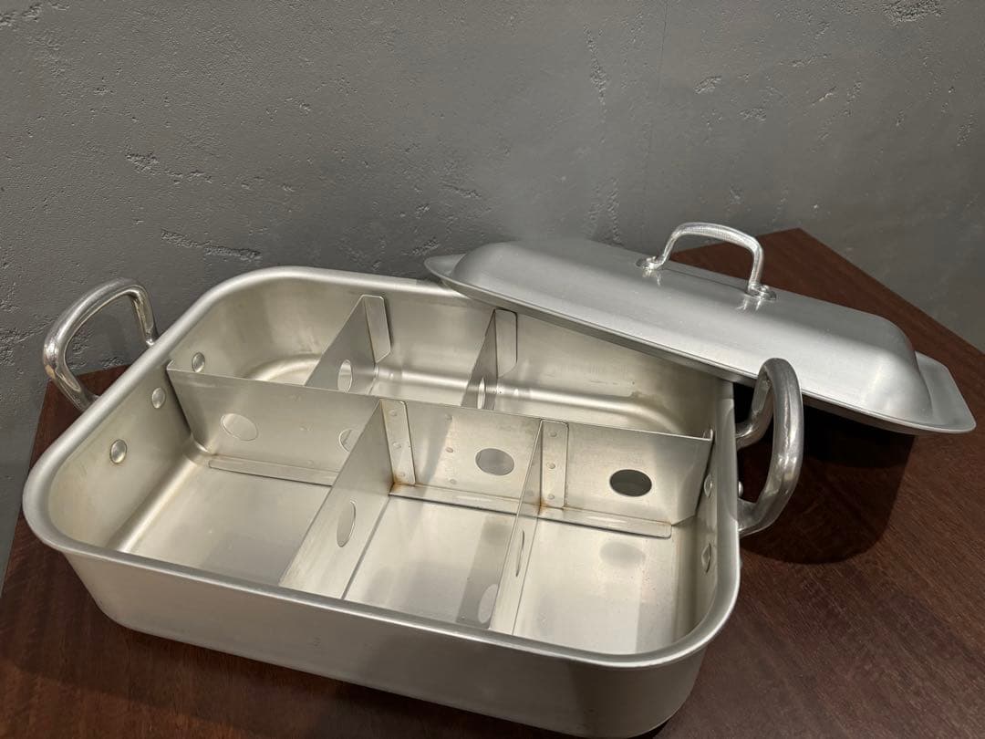 【超希少】中尾アルミ特注品　アルミおでん鍋（仕切り付き角形鍋）25cm×35cm
